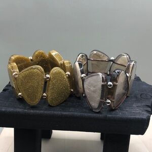 Bundle 2 lucite stretch bracelets-modernist style glitter gold sheer foil.